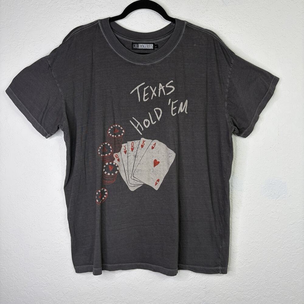 Girl Dangerous Charcoal Tee Size L “Texas hold ‘em” Graphic Print, Rodeo, Casual